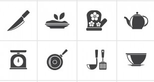 Black Restaurant and kitchen items icons